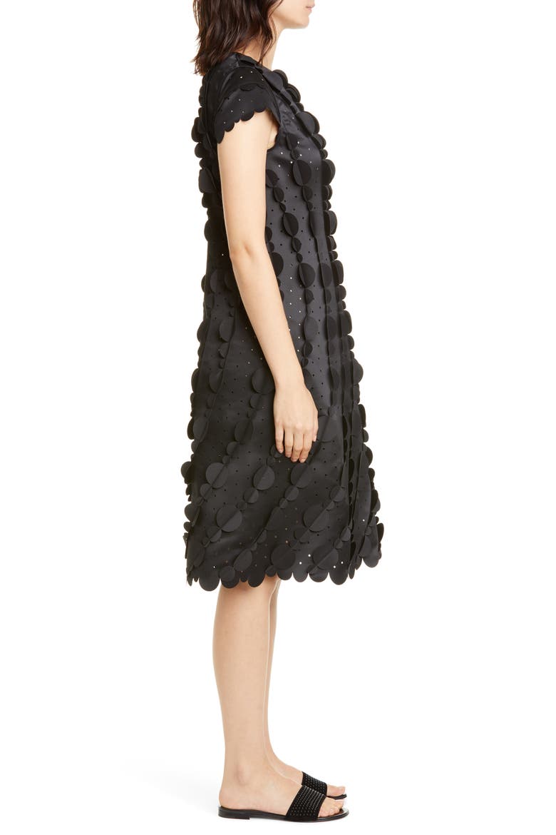 Laser Cut Circle Scalloped A-Line Dress, Alternate, color, BLACK