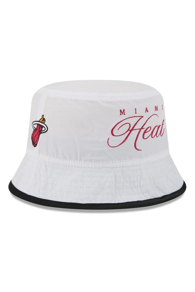 Men's New Era White/Black Miami Heat 2025 NBA Draft Nylon Bucket Hat, Main, color, White