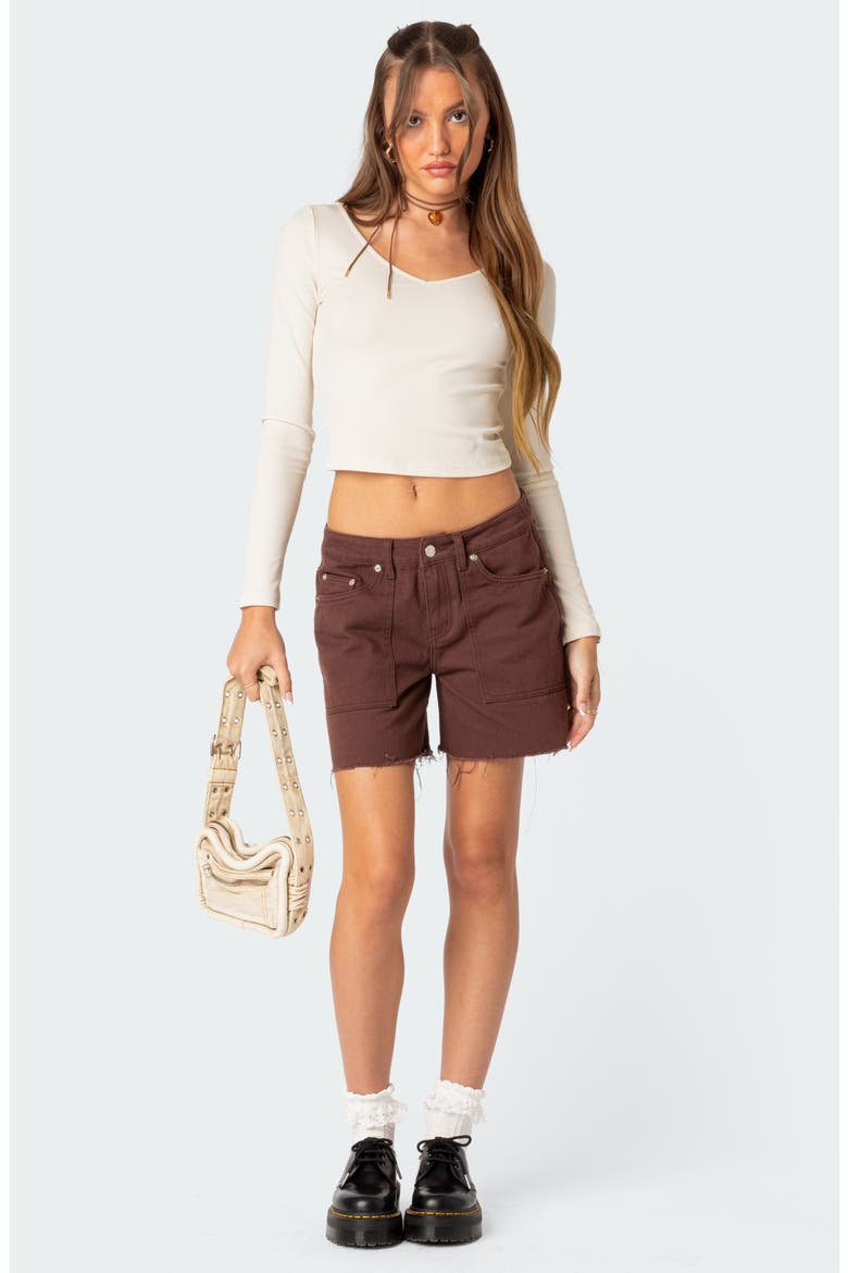 Boyfriend Denim Carpenter Shorts, Alternate, color, BROWN