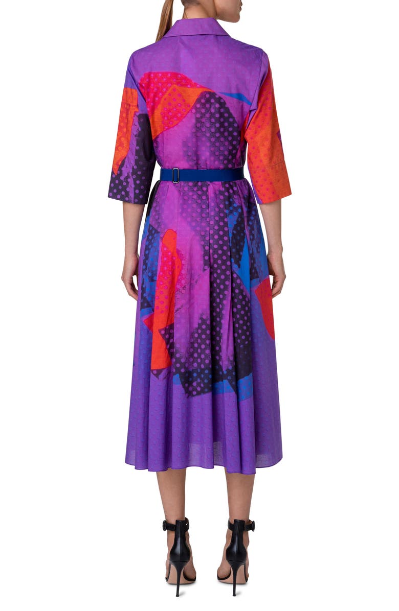 Akris Print Belted Wool & Silk Midi Shirtdress, Alternate, color, 
