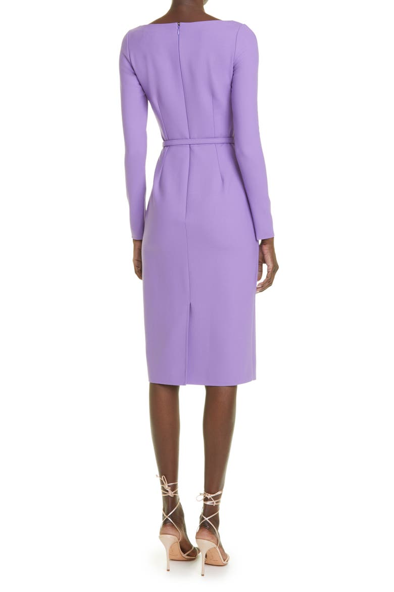 Scoop Neck Belted Long Sleeve Stretch Wool Blend Dress, Alternate, color, AMETHYST
