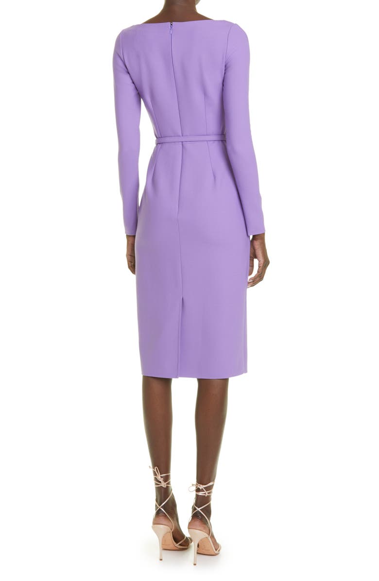 Oscar de la Renta Scoop Neck Belted Long Sleeve Stretch Wool Blend Dress, Alternate, color, 