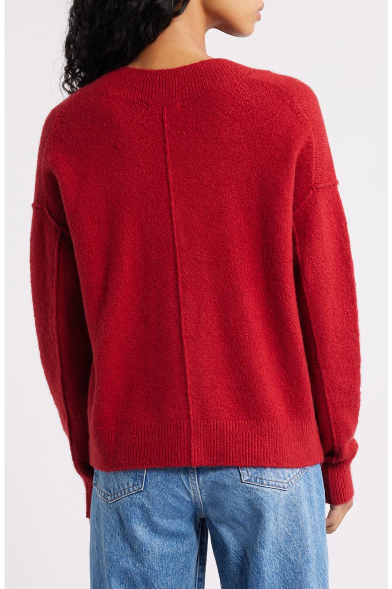 Calina Deep V-Neck Sweater, Alternate, color, WILD CRANBERRY