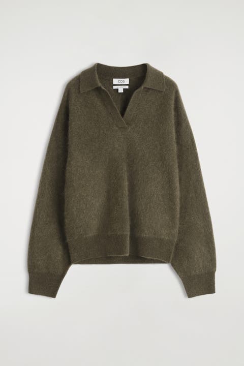 Brushed-Cashmere Polo Sweater