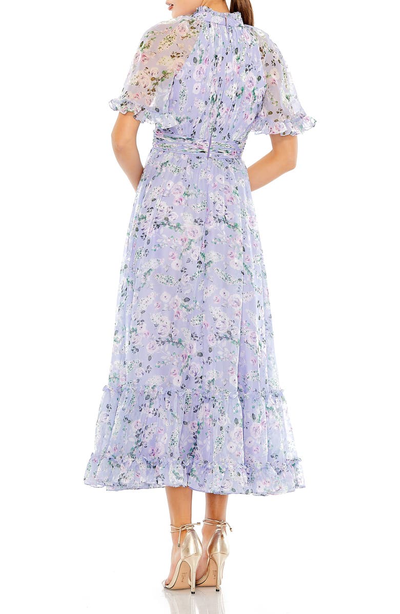 Mac Duggal Floral Print High Neck Raglan Sleeve Dress, Alternate, color, Lilac Multi