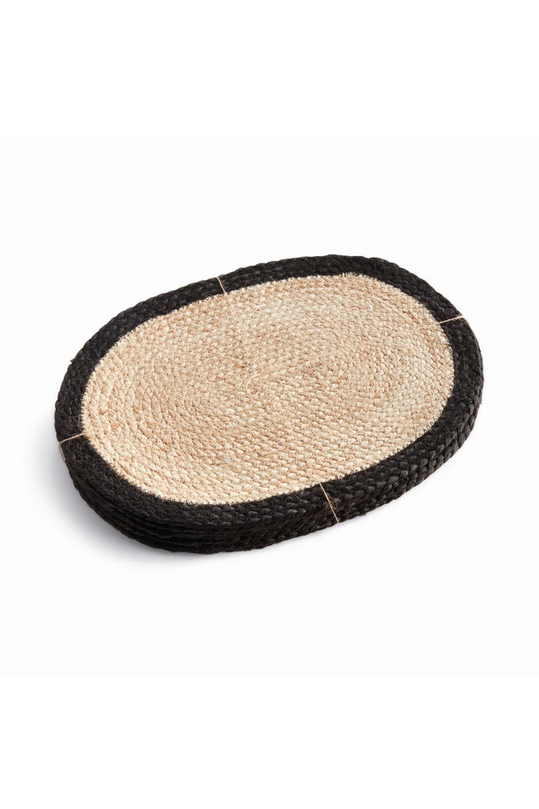 Jute Coil Oval Placemats, Set of 8 - Natural/Black Jute, Main, color, Black