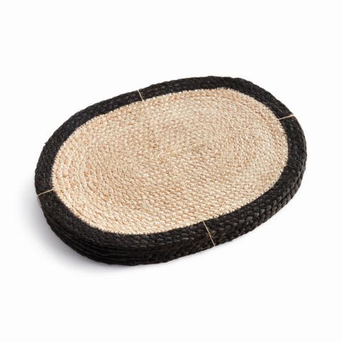 Jute Coil Oval Placemats, Set of 8 - Natural/Black Jute
