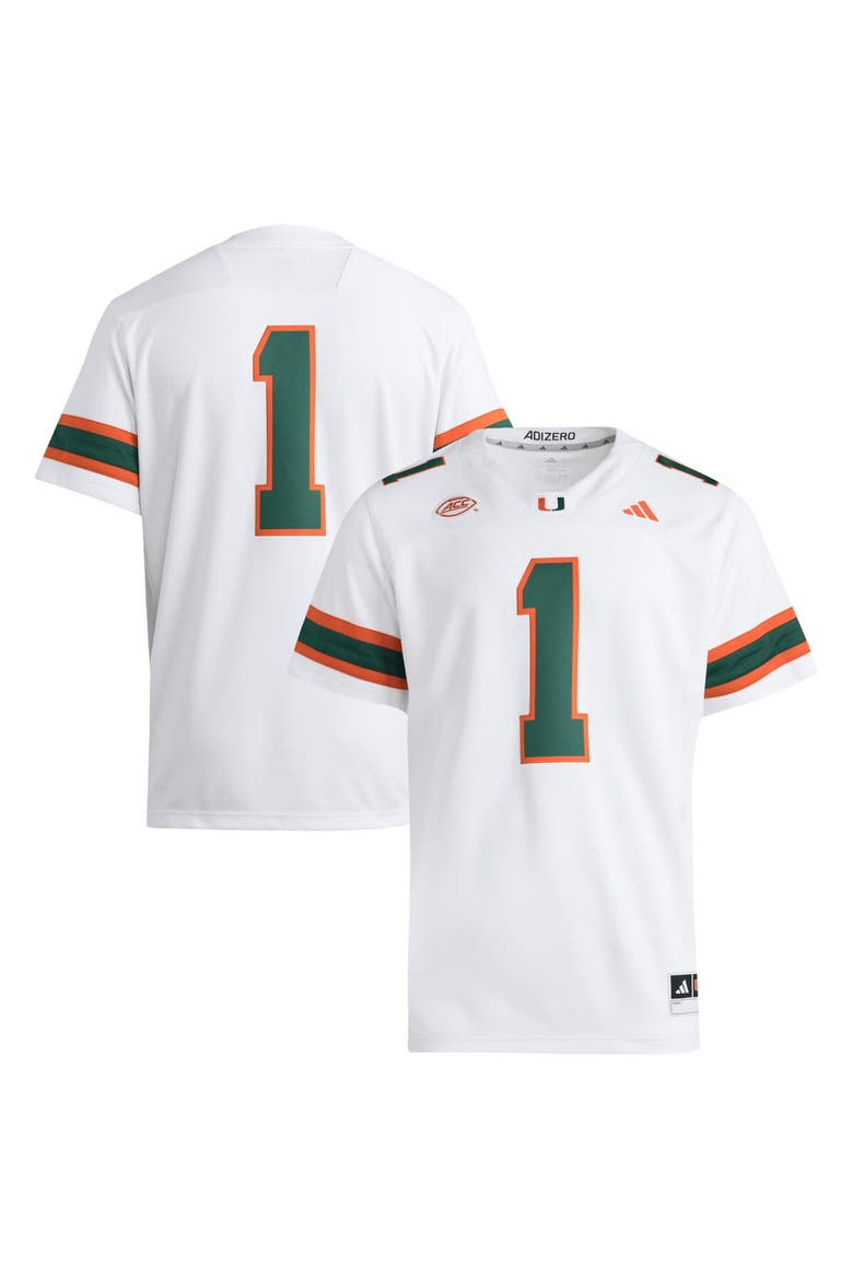 Men's adidas #1 White Miami Hurricanes Premier Jersey, Main, color, White