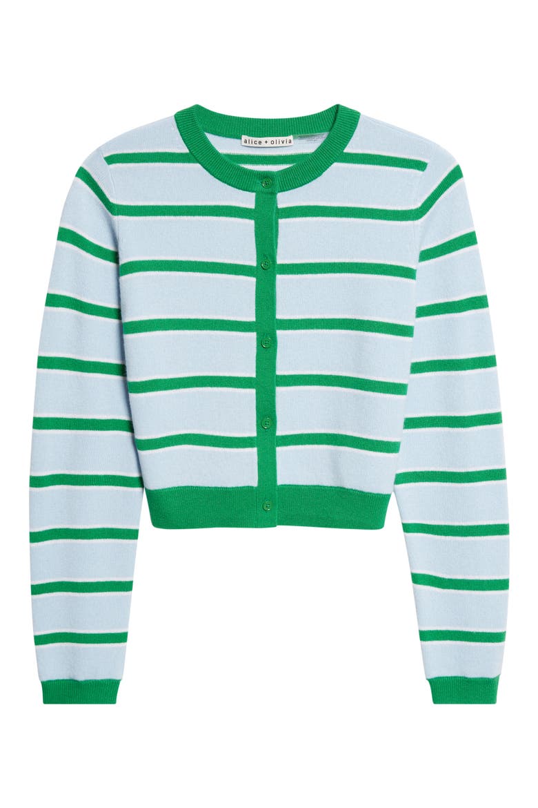 Dollie Stripe Crop Cashmere Blend Cardigan, Alternate, color, GLAMOUR STRIPE CAROLINA BLUE