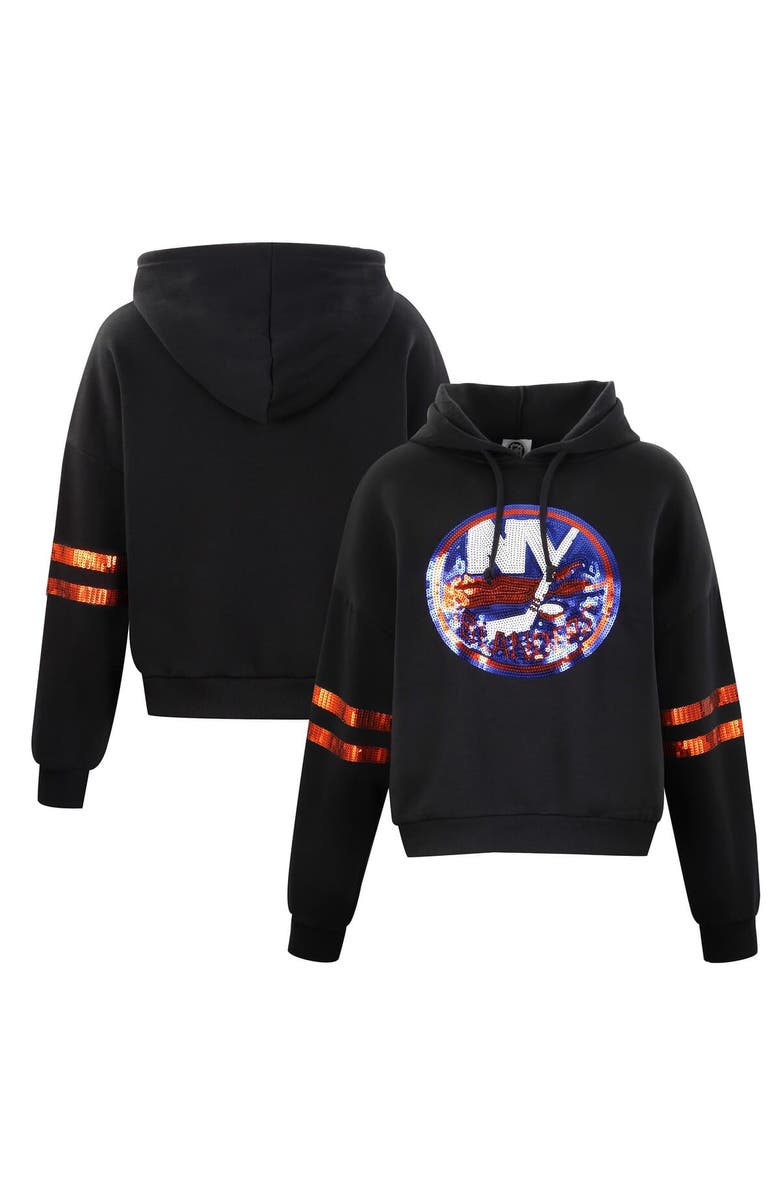 CUCE Women's Cuce Black New York Islanders Sequin Cropped Pullover Hoodie, Main, color, Black