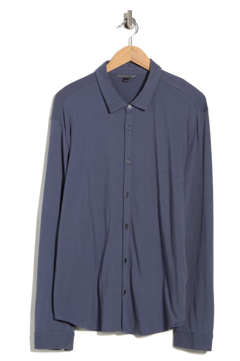 Clark Cotton Jersey Button-Up Shirt, Alternate, color, BLUE SMOKE