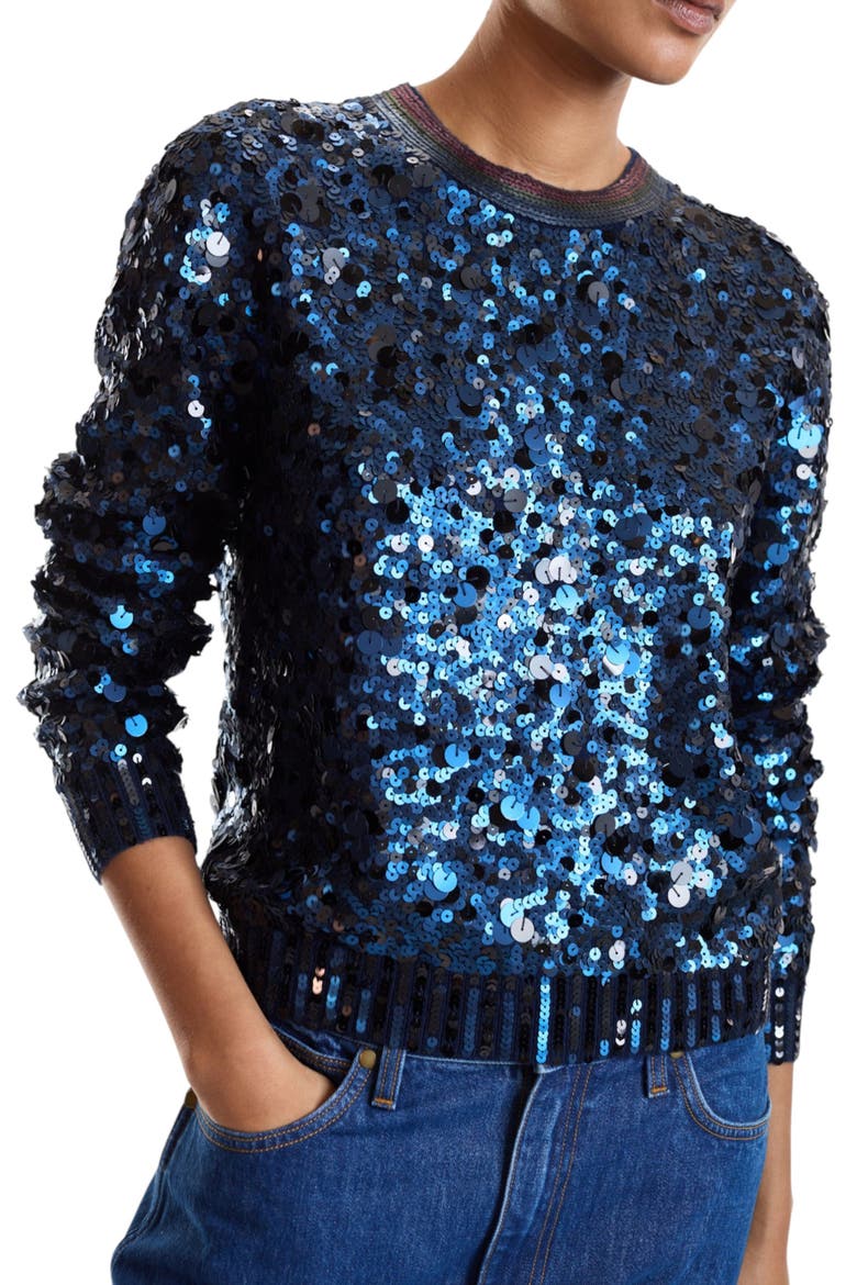 Sequin Crewneck Sweater, Alternate, color, Navy