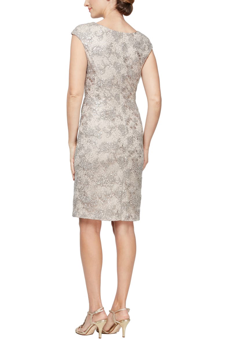 Alex Evenings Sequin Floral Embroidery Sheath Cocktail Dress, Alternate, color, 