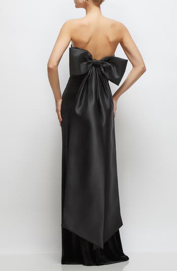 Back Bow Strapless Velvet Gown