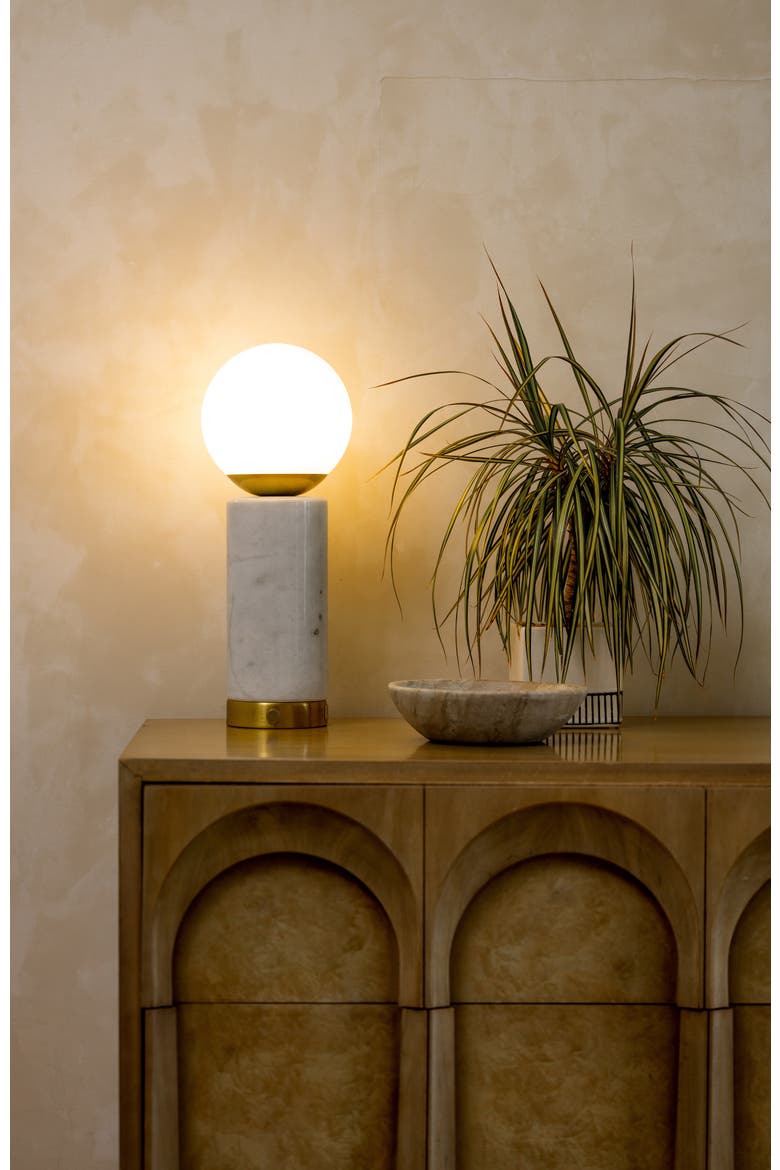 Aspen 14.5" Frosted Glass Orb and Marble LED Table Lamp with USB Charging Port and 3-Way Dimmer, Alternate, color, Natural Stone White