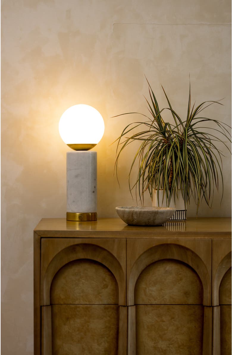 Brightech Aspen 14.5" Frosted Glass Orb and Marble LED Table Lamp with USB Charging Port and 3-Way Dimmer, Alternate, color, Natural Stone White