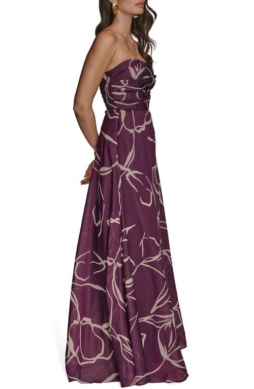 Donna Karan New York Abstract Print Strapless Gown In Purple