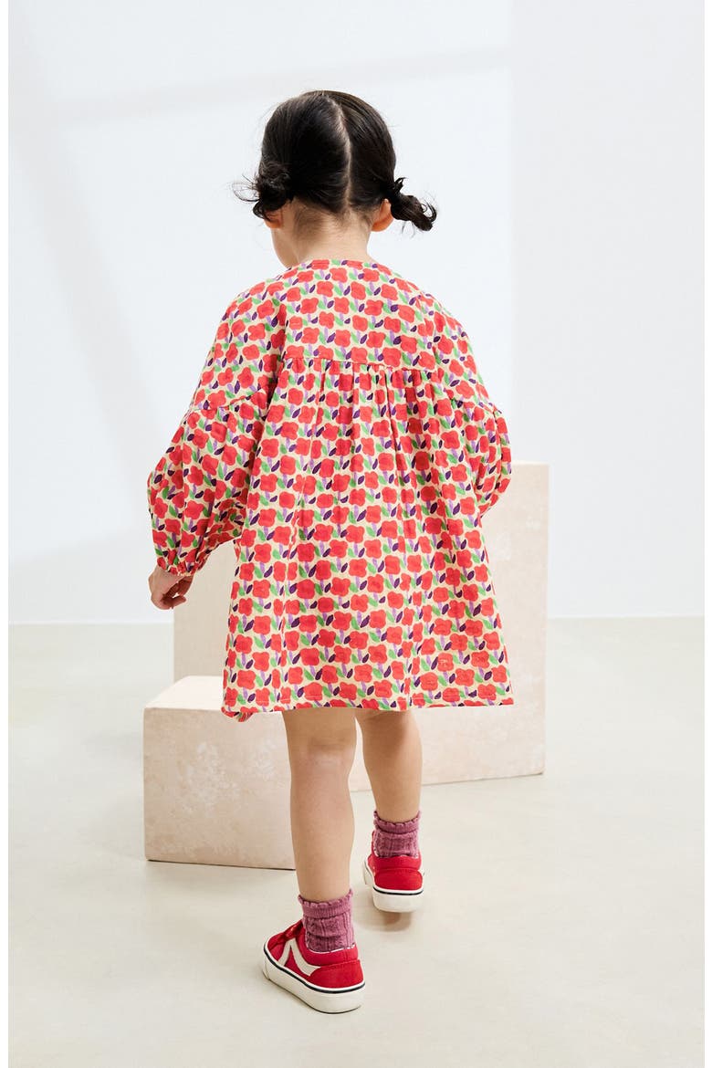 Kids' Floral Long Sleeve Cotton Dress, Alternate, color, RED