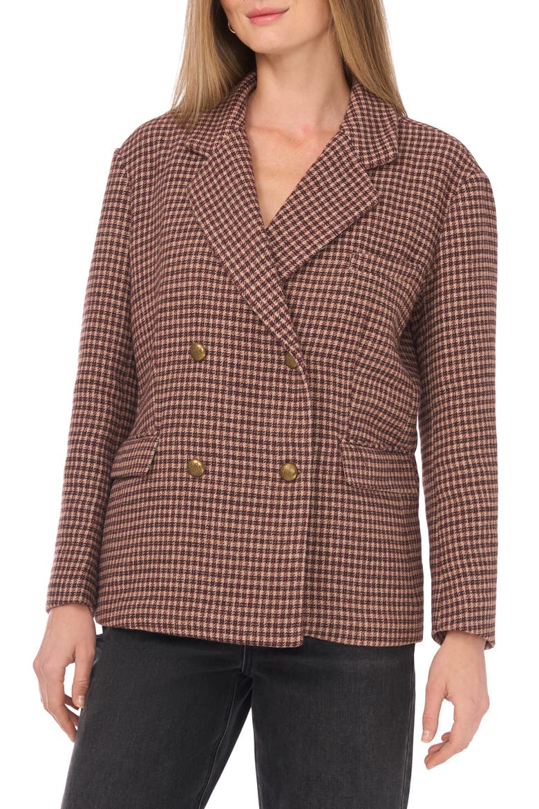 Plaid Double Breasted Blazer, Main, color, SESAME