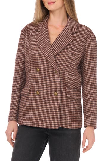 Halogen ® Plaid Double Breasted Blazer In Brown
