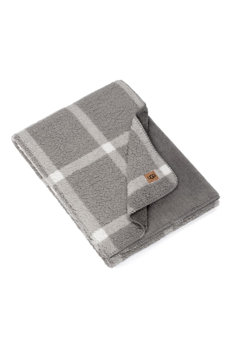 Alexa Plaid Reversible Fleece Throw Blanket, Main, color, CHARCOAL
