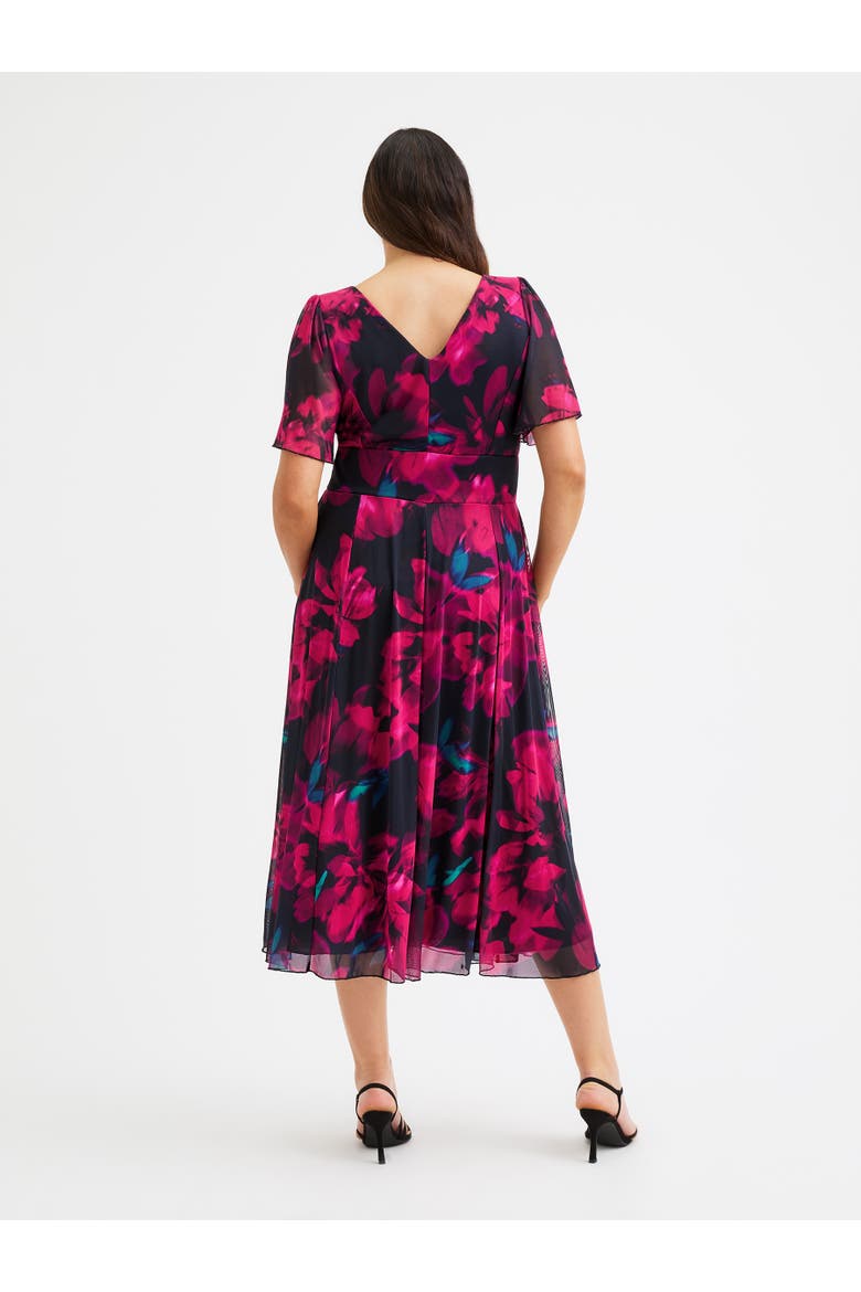 Victoria Floral Angel Sleeve Midi Dress, Alternate, color, Black Lipstick Rose