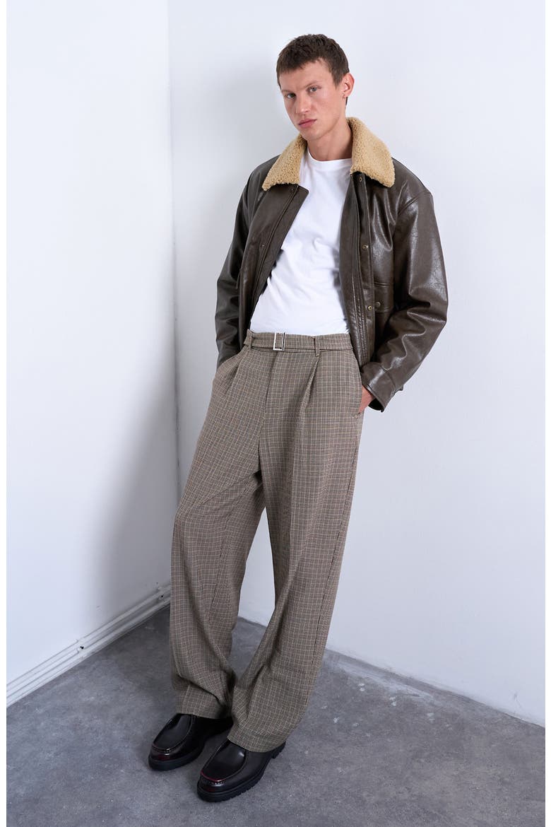 Belted Houndstooth Pants, Alternate, color, BROWN