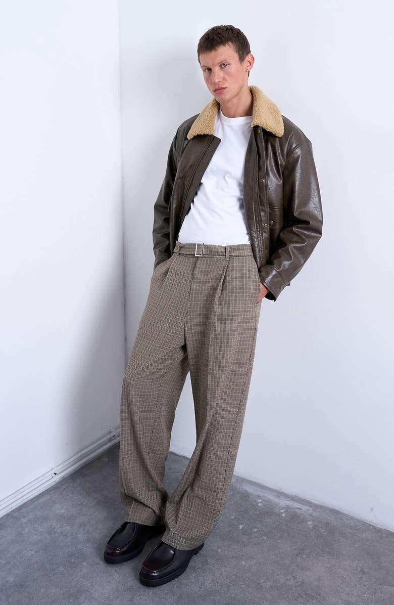 Topman Belted Houndstooth Pants, Alternate, color, Brown