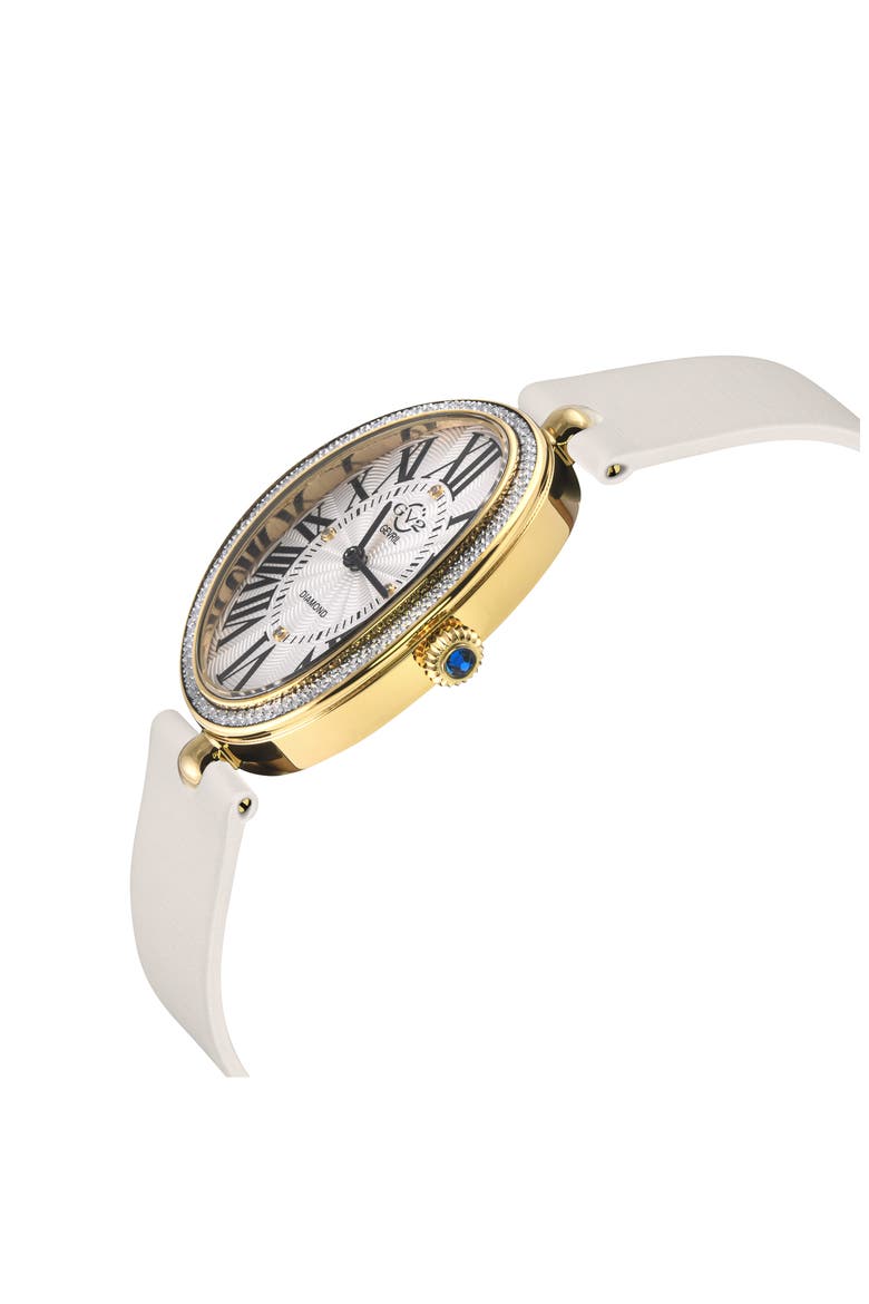 Piazza Navona Diamond Dial Leather Strap Watch, 29mm x 38mm, Alternate, color, IVORY