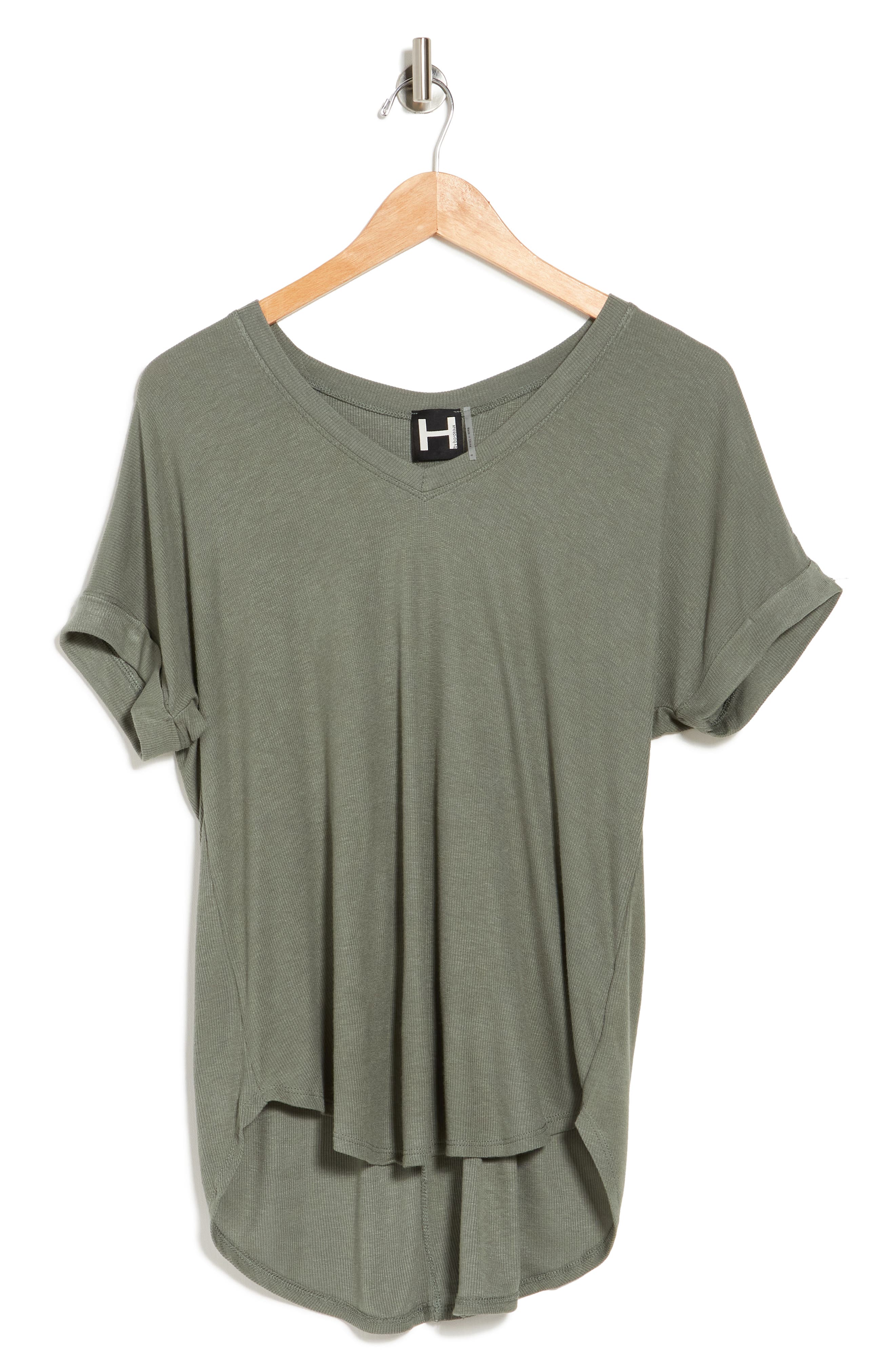 Heather by Bordeaux Ribbed V-Neck Split Back T-Shirt (Women ...