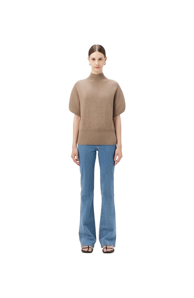 GOBI Mongolian Cashmere Cashmere Short-Sleeve Turtleneck, Main, color, Taupe
