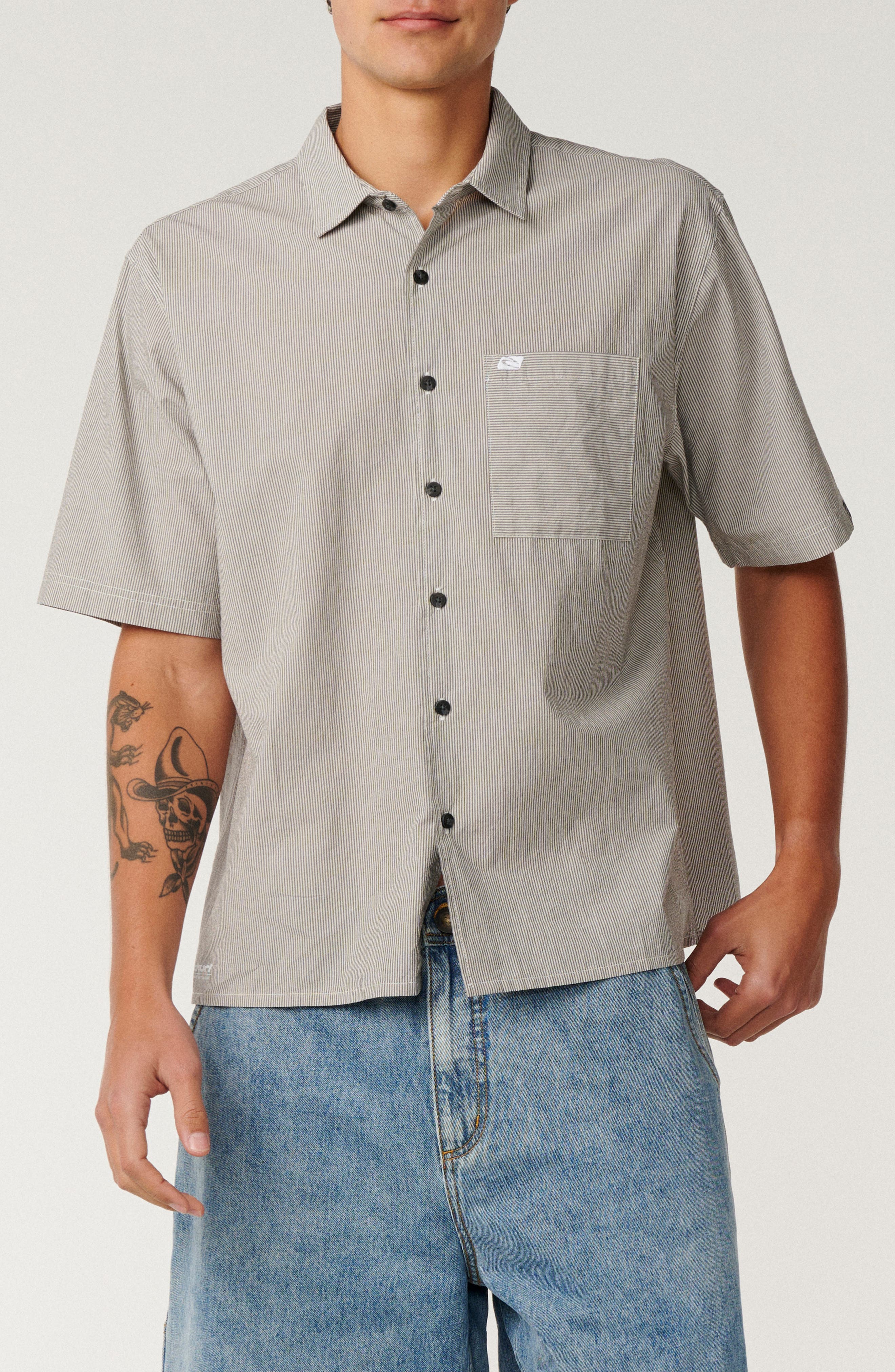 Rip Curl Archive Stripe Short Sleeve Cotton Button-Up Shirt (Men ...