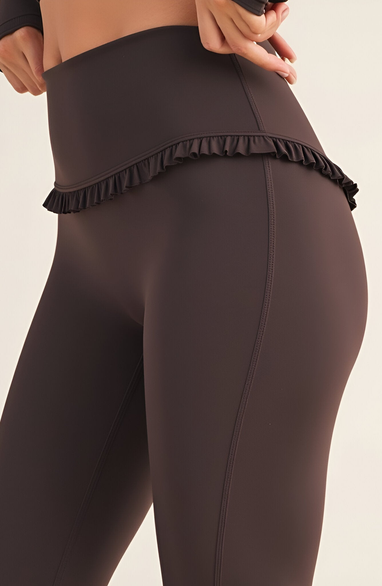 Modenaire High Waist Flare Pants with Ruffle Trim Waist and Stretch Fit, Alternate, color, 