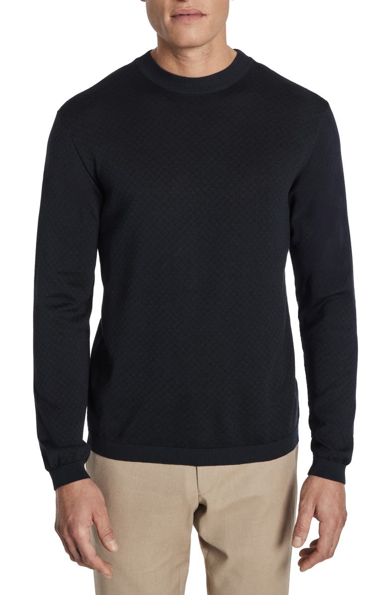 Jack Victor Bartholomew Geo Pattern Cotton & Silk Crewneck Sweater, Main, color, Navy