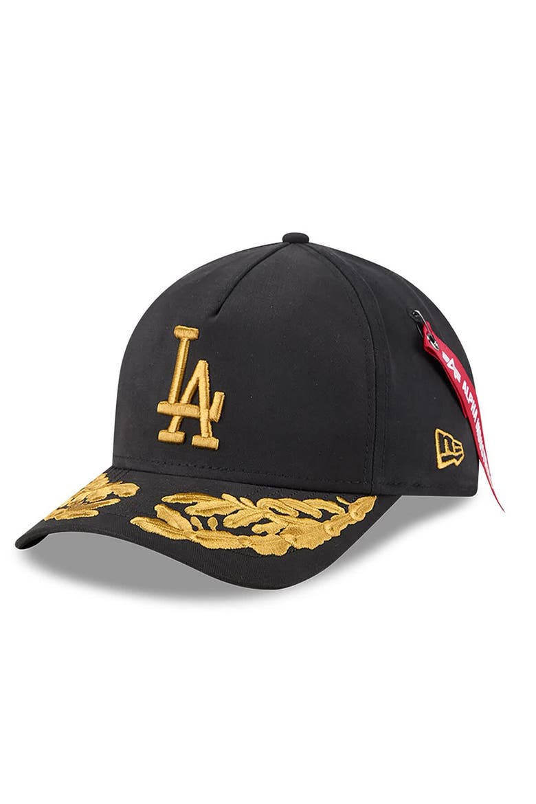 Men's New Era x Alpha Industries  Black Los Angeles Dodgers A-Frame 9FORTY Adjustable Hat, Main, color, Black