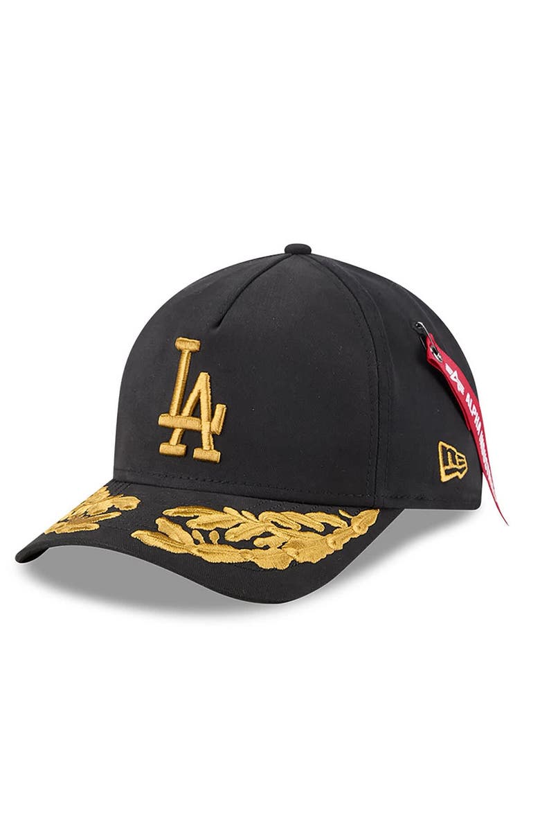 New Era x Alpha Industries Men's New Era x Alpha Industries  Black Los Angeles Dodgers A-Frame 9FORTY Adjustable Hat, Main, color, Black