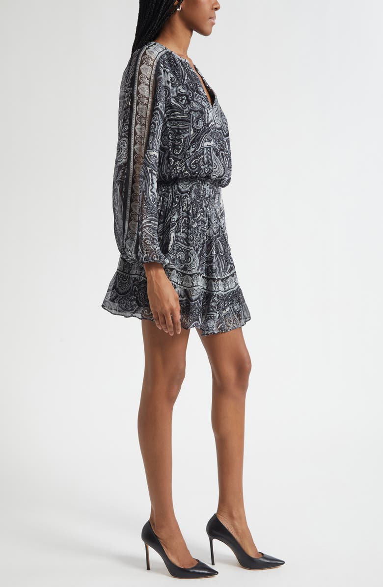 Ramy Brook Maricela Paisley Long Sleeve Minidress, Alternate, color, Black Paisley