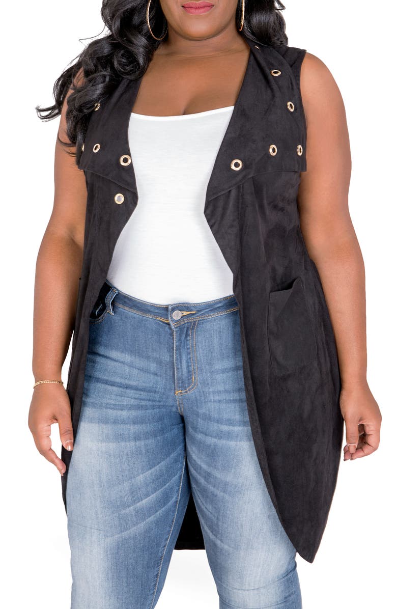 Poetic Justice Kelis Long Faux Suede Vest, Main, color,