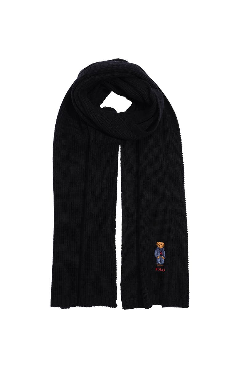 Polo Ralph Lauren Solid Denim Bear Scarf, Alternate, color, Polo Black