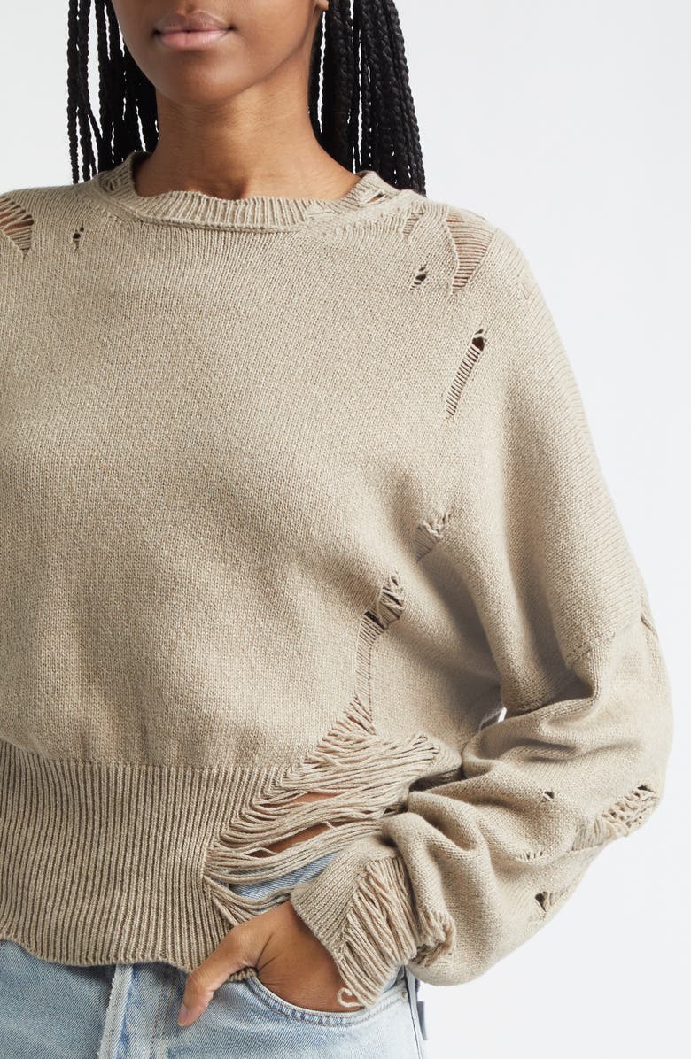 Haikure Marcy Ripped Wool & Cotton Sweater, Alternate, color, Doeskin