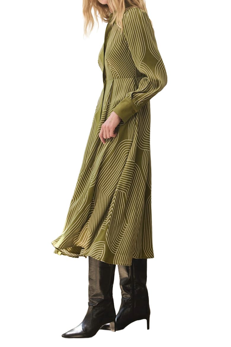 Satin Printed Midi Shirt Dress, Alternate, color, Green