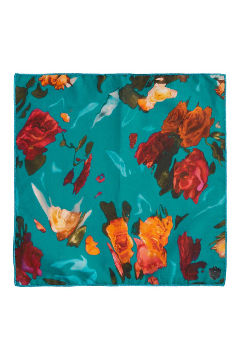 Teal Floral Cotton Pocket Square, Alternate, color, TEAL