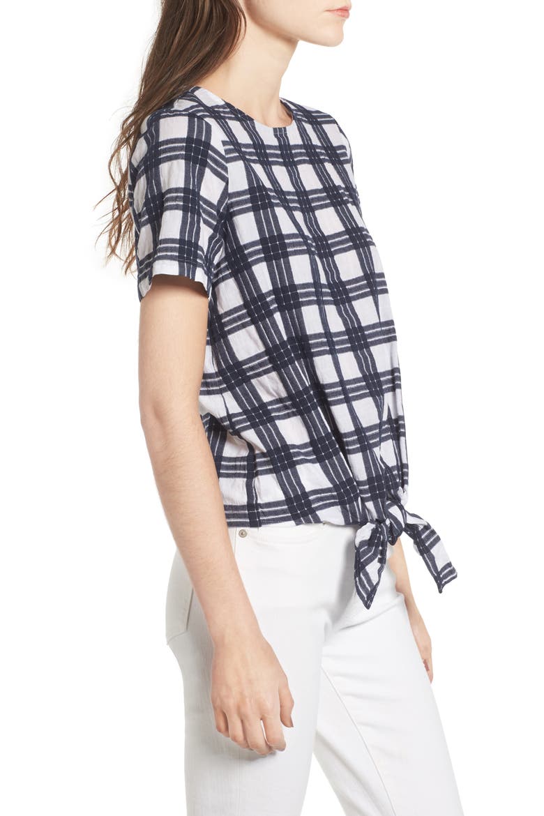 Plaid Tie Front Blouse, Alternate, color, TRANSATLANTIC BLUE