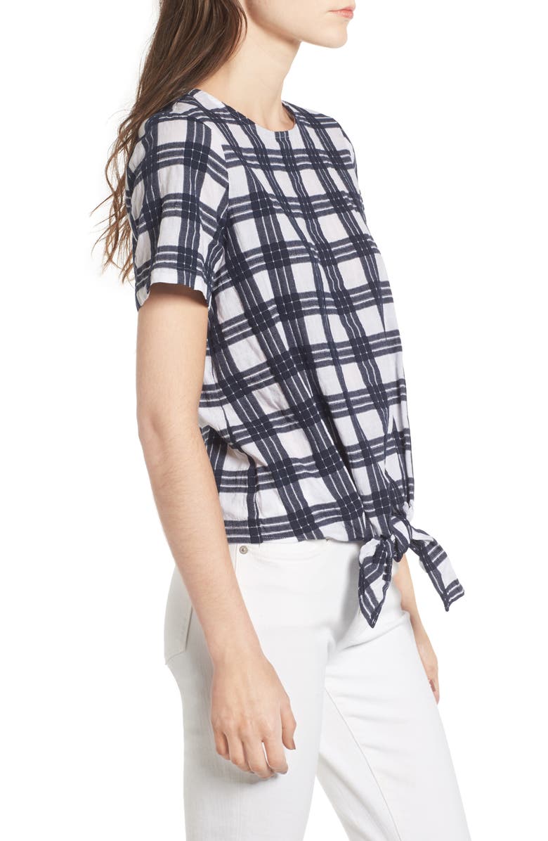 Madewell Plaid Tie Front Blouse, Alternate, color,