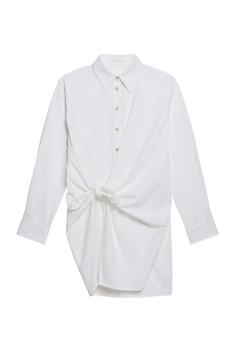 Knot Detail Long Sleeve Cotton Shirtdress, Alternate, color, WHITE