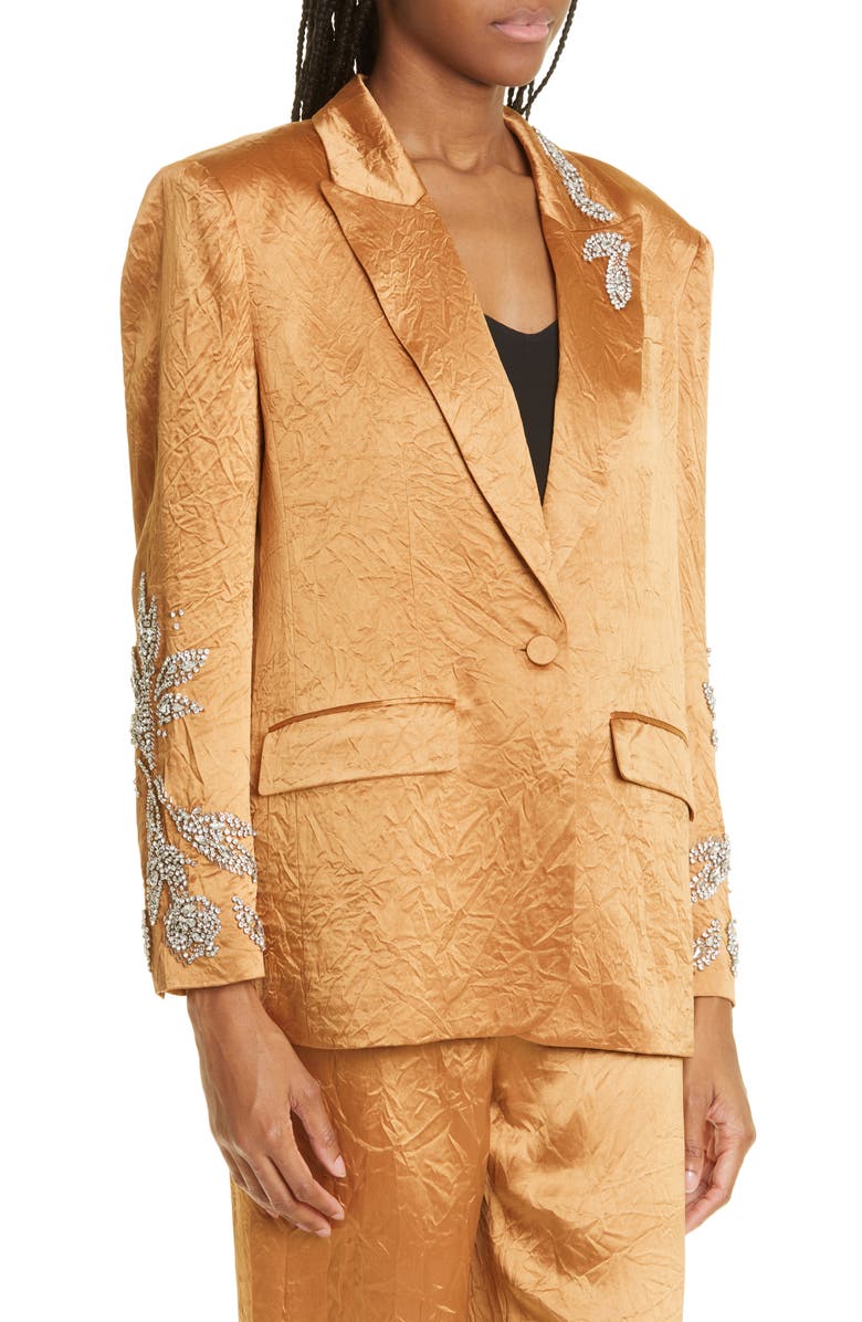 Cinq à Sept Cheyenne Crystal Detail Rumpled Satin Blazer, Alternate, color, 
