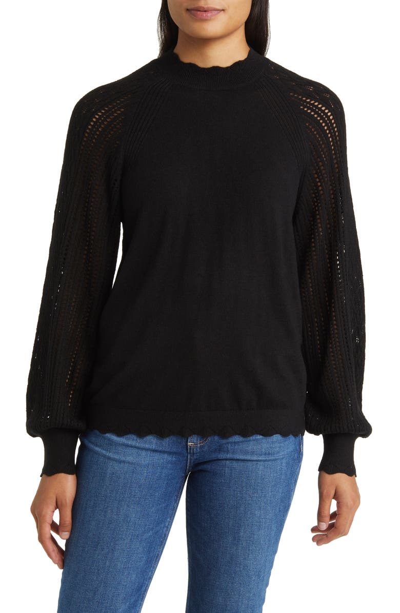 Wit & Wisdom Scallop Mock Neck Sweater, Main, color, 
