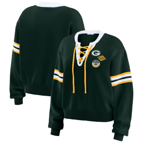 Women's WEAR by Erin Andrews Green Green Bay Packers Lace-Up Pullover Sweatshirt