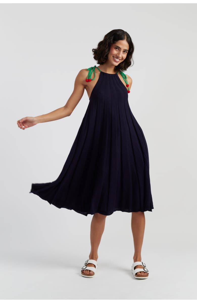 Chinti & Parker Cotton Cherry Swing Dress, Alternate, color, Navy