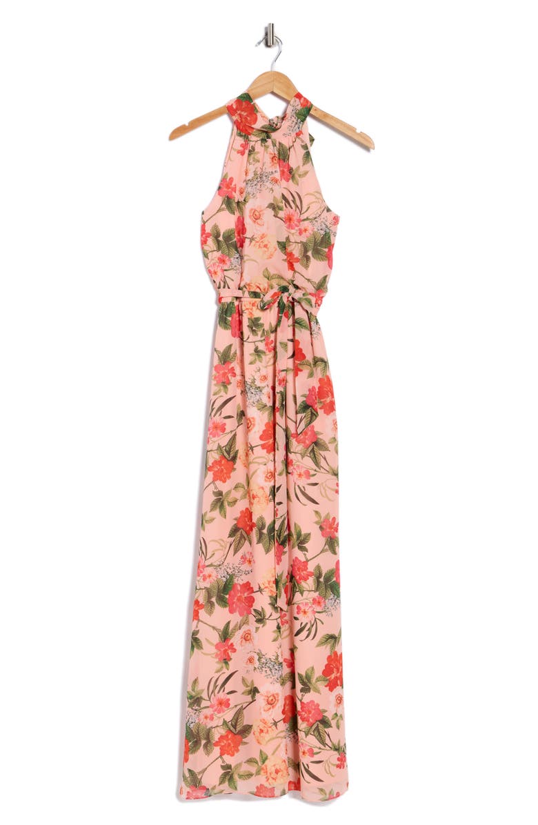 Eliza J Floral Halter Neck Sleeveless Maxi Dress, Alternate, color, Blush